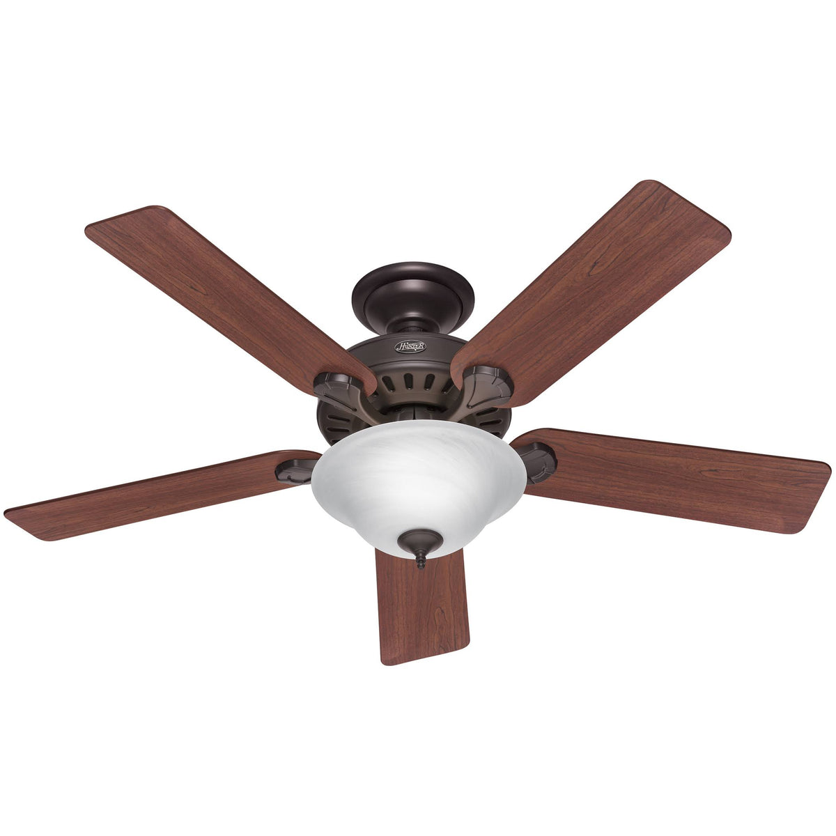 Hunter Pro's Five Minute 52" Ceiling Fan with Light New Bronze Dark Cherry/Medium Oak Blades