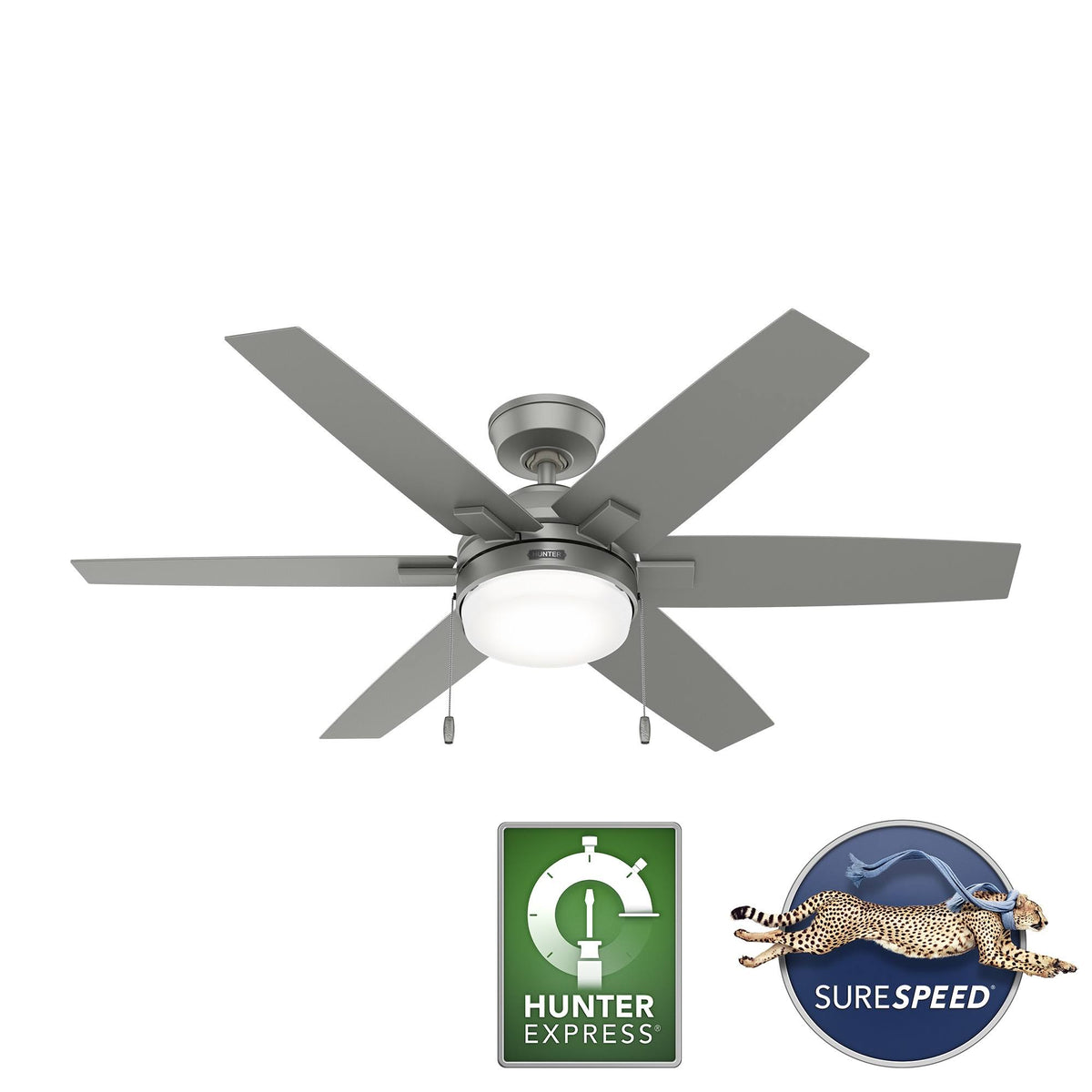 Hunter Toledo Easy Install 52 in Matte Silver Indoor Ceiling Fan with Light (6 Blade) - 51922