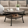 Myhozm Industrial Round Metal Coffee Table with Shelf – for Living Room, Home Office, and Bedroom