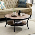 Myhozm Industrial Round Metal Coffee Table with Shelf – for Living Room, Home Office, and Bedroom