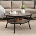 Myhozm Industrial Round Metal Coffee Table with Shelf – for Living Room, Home Office, and Bedroom