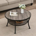 Myhozm Industrial Round Metal Coffee Table with Shelf – for Living Room, Home Office, and Bedroom