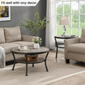 Myhozm Industrial Round Metal Coffee Table with Shelf – for Living Room, Home Office, and Bedroom