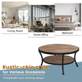 Myhozm Industrial Round Metal Coffee Table with Shelf – for Living Room, Home Office, and Bedroom