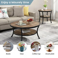 Myhozm Industrial Round Metal Coffee Table with Shelf – for Living Room, Home Office, and Bedroom